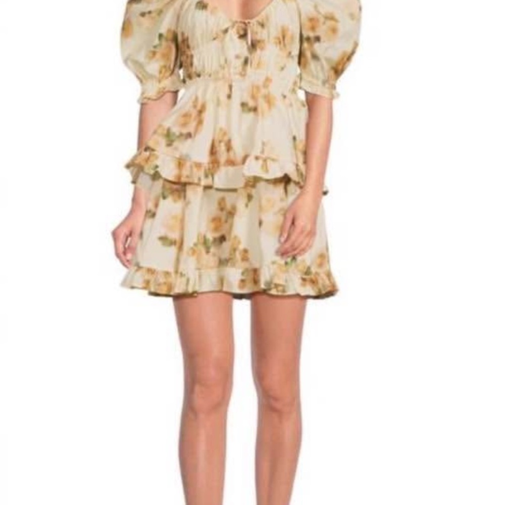 WeWoreWhat Cream and Brown Floral Mini Dress
